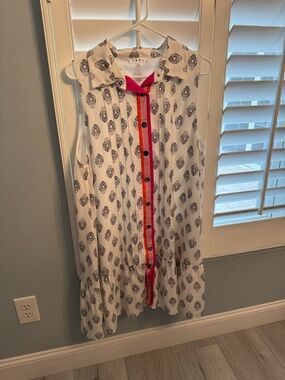 THML White Printed Button-Front Dress with Pink and Red Trim XL